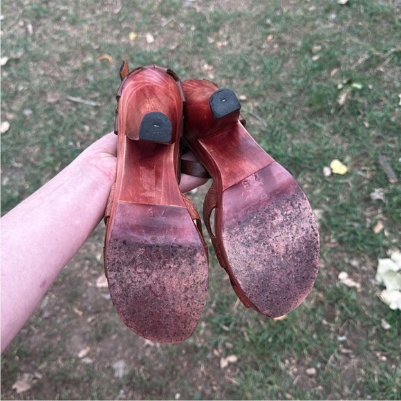 Calleen Cordero Brown Leather Peep Toe Heels - Handcrafted Boho Artisan Sz 7.5 - Picture 6 of 6
